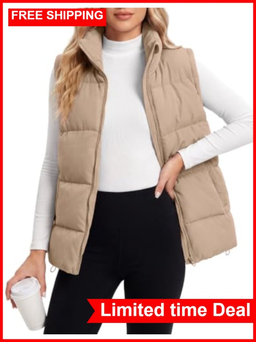 Polu Women's Quilted Puffer Vest Zip-Up Sleeveless Padded Jacket
